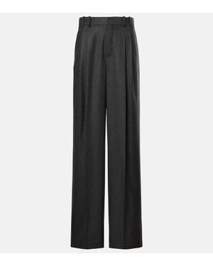 Saint Laurent Pleated Cashmere Wide-Leg Trousers - Black