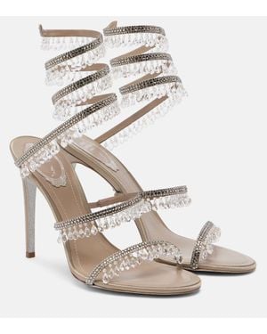 Rene Caovilla Chandelier 105 Embellished Satin Sandals - White