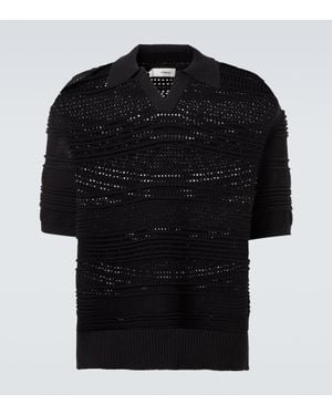 Commas Crochet Cotton-Blend Polo Shirt - Black