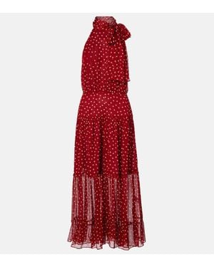 RIXO London Vestido Midi Abi De Chifon Con Lunares - Rojo