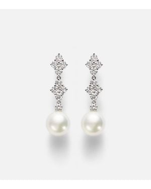 Mikimoto 18Kt Drop Earrings With Pearls And Diamonds - White