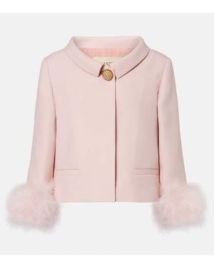 Valentino Blazer Crepe Couture Con Plumas - Rosa