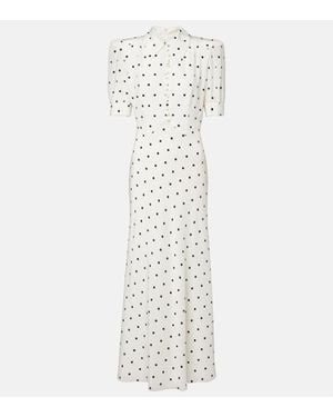 Alessandra Rich Polka-Dot Silk Midi Dress - White