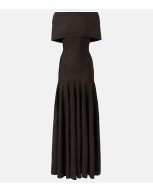 KHAITE Ava Off-Shoulder Wool-Blend Maxi Dress - Black