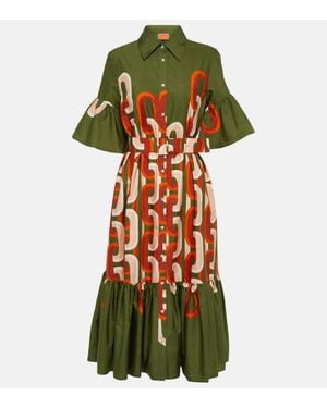 La DoubleJ Choux Printed Cotton Poplin Midi Dress - Green