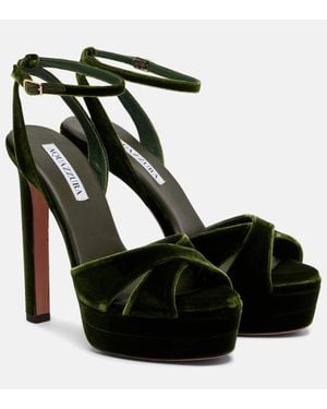 Aquazzura Divine 130 Velvet Platform Sandals - Black