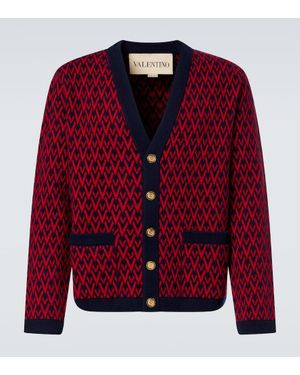 Valentino Cardigan Mit Jacquard-Muster Toute La V Rot/Marineblau