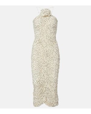 Magda Butrym Vestido Largo Con Lunares Y Apliques Florales - Blanco