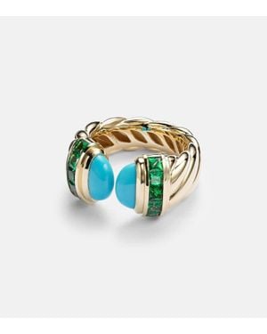 David Yurman Anillo Sculpted Cable De Oro De 18 Ct Con Turquesa - Azul