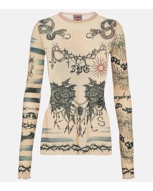 Jean Paul Gaultier X Knwls Printed Mesh Top - Natural