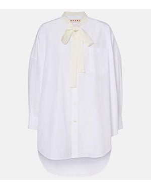 Marni Tie-Neck Cotton Shirt Dress - White