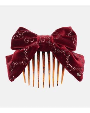 Gucci Gg Embellished Cotton Velvet Hair Comb - Red