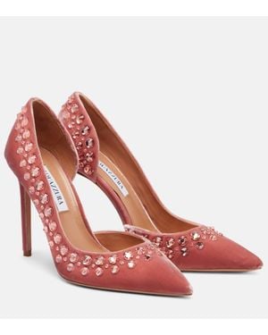 Aquazzura Pumps Cosmic Love 105 Aus Samt Mit Kristallen - Rot