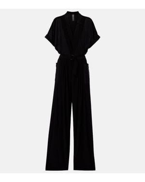 Norma Kamali Geralyn Striped Semi-Sheer Jumpsuit - Black