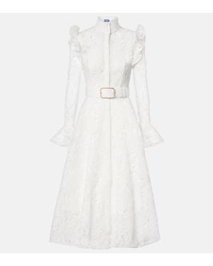 LEO LIN Aliyah Belted Lace Midi Dress - White