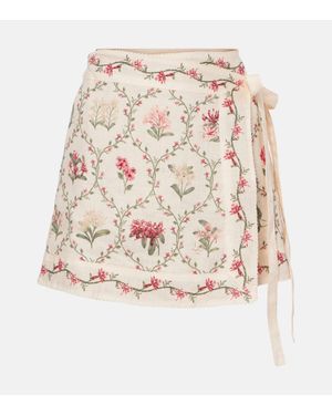 Agua Bendita Luna Floral Linen Wrap Skirt - Natural