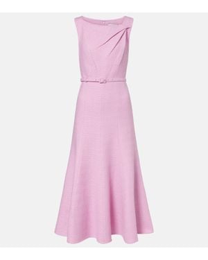 Roland Mouret Asymmetric Belted Boucle Midi Dress - Pink