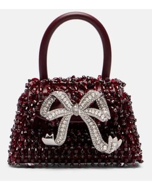 Self-Portrait Sac Bow Micro En Cuir A Perles - Rouge