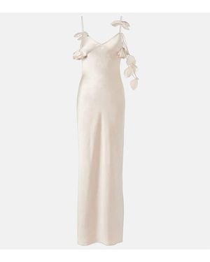 Self-Portrait Bridal Floral-Applique Satin Gown - White