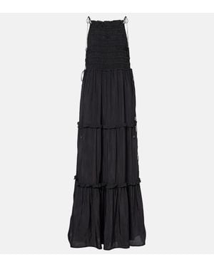 Ganni Smocked Tiered Maxi Dress - Black