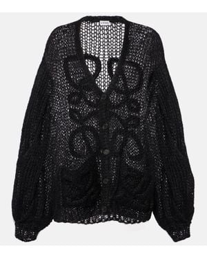 Loewe Anagram Open-Knit Mohair-Blend Cardigan - Black