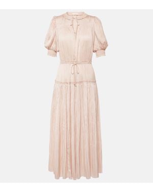 Ulla Johnson Astrid Plisse Satin Midi Dress - Pink