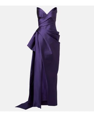 Monique Lhuillier Draped Strapless Mikado Gown - Purple