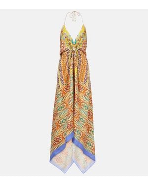 Etro Printed Silk Midi Dress - Metallic