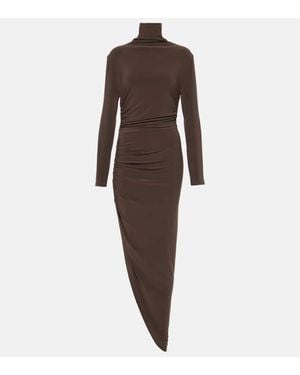 Norma Kamali Vestido Midi Asimetrico De Cuello Alto - Marrón