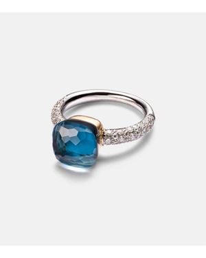 Pomellato Bague Nudo En Or Blanc Et Rose 18 Ct, Topaze Et Diamants - Bleu