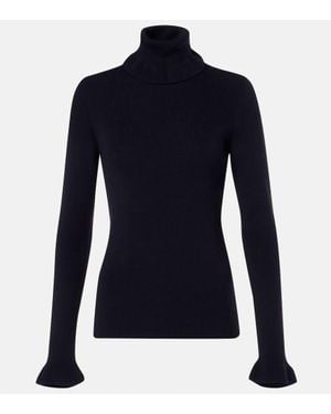 Chloé Ribbed-Knit Cotton And Wool Turtleneck Sweater - Blue