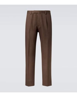 ZEGNA Cotton And Wool Straight Trousers - Brown