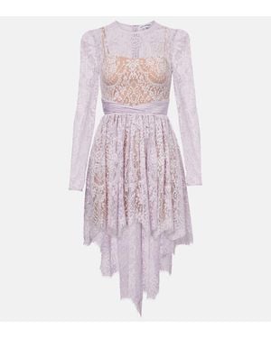 Self-Portrait Lilac Lace Asymmetric Mini Dress - Multicolor
