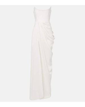 Alex Perry Bridal Draped Crepe Bustier Gown - White