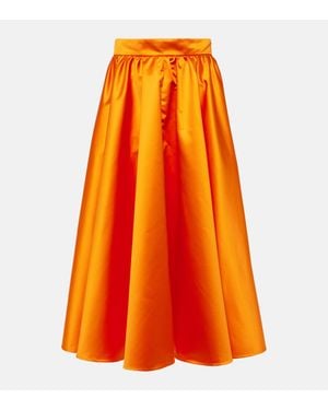 Patou Pleated Satin Midi Skirt - Orange