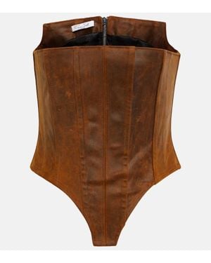 LAQUAN SMITH Distressed Leather Bustier - Brown