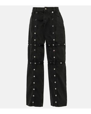 The Attico Studded Convertible Low-Rise Straight Jeans - Black