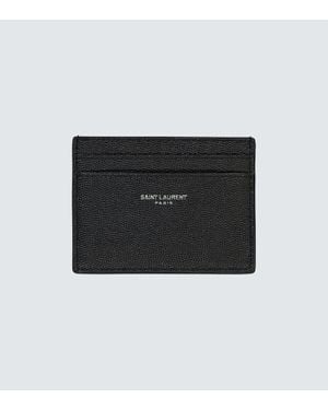 Saint Laurent Porte-cartes en cuir grainé à logo estampé - Noir