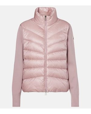 Moncler Down-Paneled Virgin Wool Cardigan - Pink