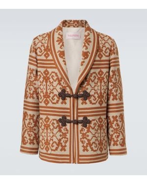 Valentino Cardigan En Jacquard De Coton Et Lin - Marron