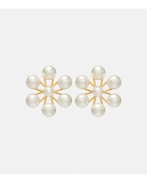 Oscar de la Renta Floral Faux Pearl Earrings - White