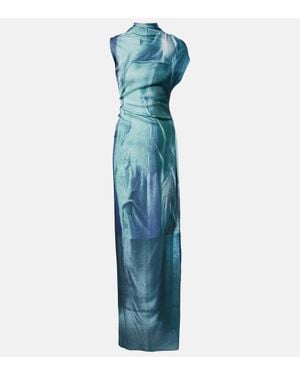 Jean Paul Gaultier Bedrucktes Maxikleid Aus Satin - Blau