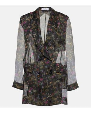 Max Mara Jabot Floral Silk Organza Blouse - Black