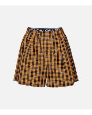 Miu Miu Checked Cotton Shorts - Brown