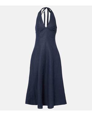 Faithfull the Brand Marais Halterneck Linen Midi Dress - Blue