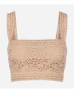 Elie Saab Macrame Cotton-Blend Crop Top - Pink