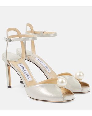 Jimmy Choo Sandali Sacora 85 in pelle con perle bijoux - Metallizzato