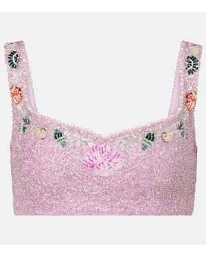Clio Peppiatt Marina Embellished Crop Top - Pink