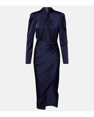 Self-Portrait Draped Satin Midi Dress - Blue