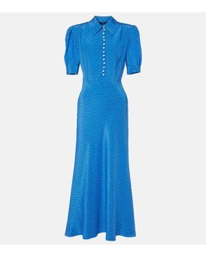Alessandra Rich Polka-Dot Silk Maxi Dress - Blue